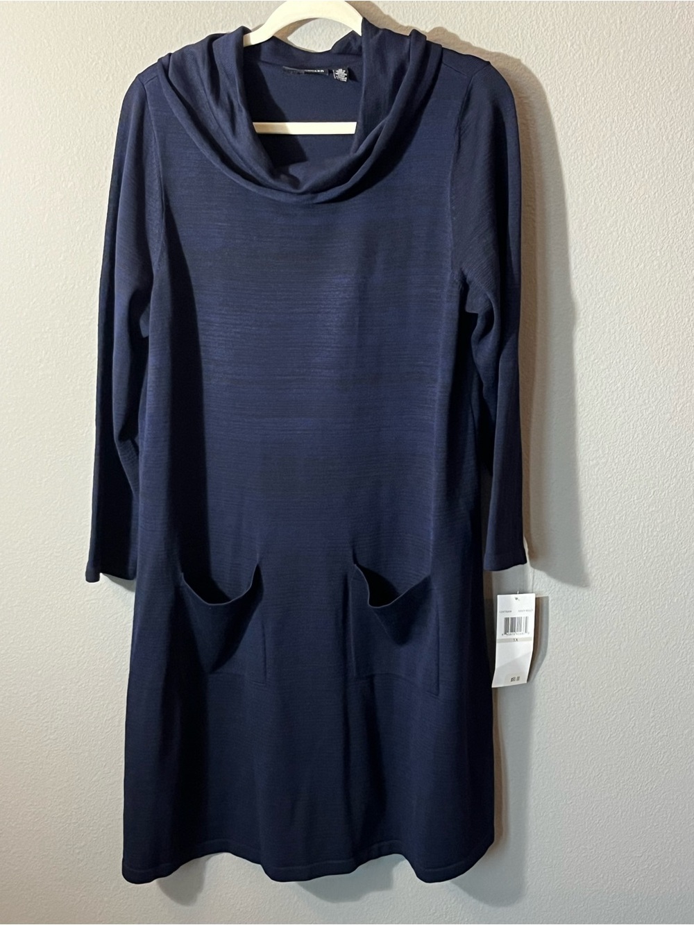 NWT Nina Leonard Navy Blue Multi Sweater Dress with Pockets Plus Size 1X Fall